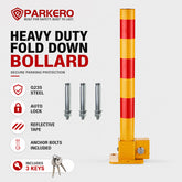 Red Fold Down Parking Bollard, Keyed Different/Alike