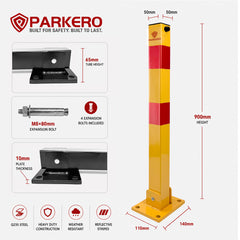 Square Heavy-Duty Fold Down Parking Post, 3 Keys