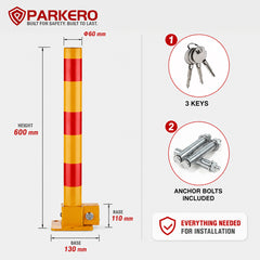 Red Fold Down Parking Bollard, Keyed Different/Alike