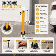 2-Side Fold Down Parking Bollard, 2 Keys