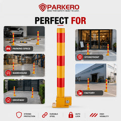 Red Fold Down Parking Bollard, Keyed Different/Alike