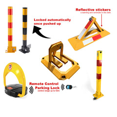 Fold Down Vehicle Parking Lock - Heavy-Duty Security Bollard - Anti-Theft Safety Barrier