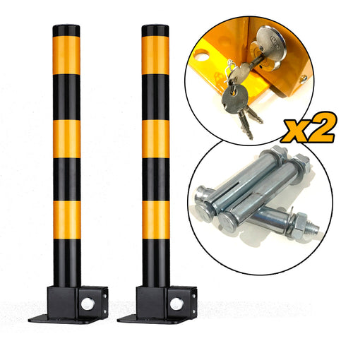 2X Black Fold Down Vehicle Security Car Parking Lock Safety Barrier Bollard Locker Barrier