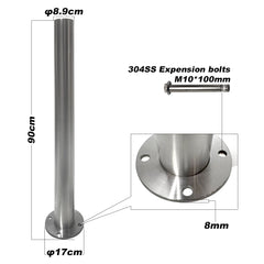 Parkero Stainless Steel Surface Mounted Bollard 90 x ⌀9cm Carpark Barrier Heavy-duty