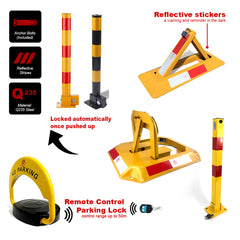 Fold Down Vehicle Parking Lock - Heavy-Duty Security Bollard - Anti-Theft Safety Barrier