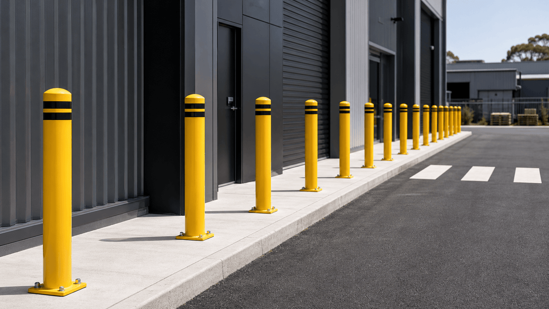 Fixed bollards installed outside an Australian industrial building
