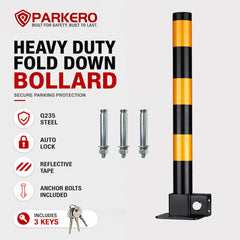 Red Fold Down Parking Bollard, Keyed Different/Alike