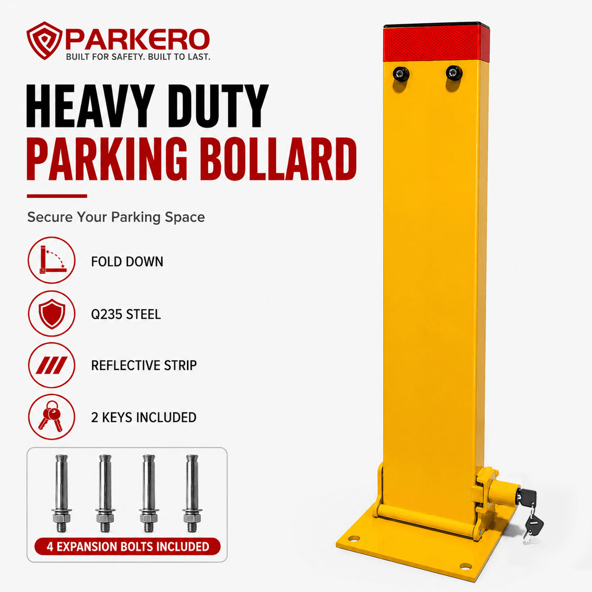 Rectangle Fold Down Parking Lock, 80cm, 2 Keys