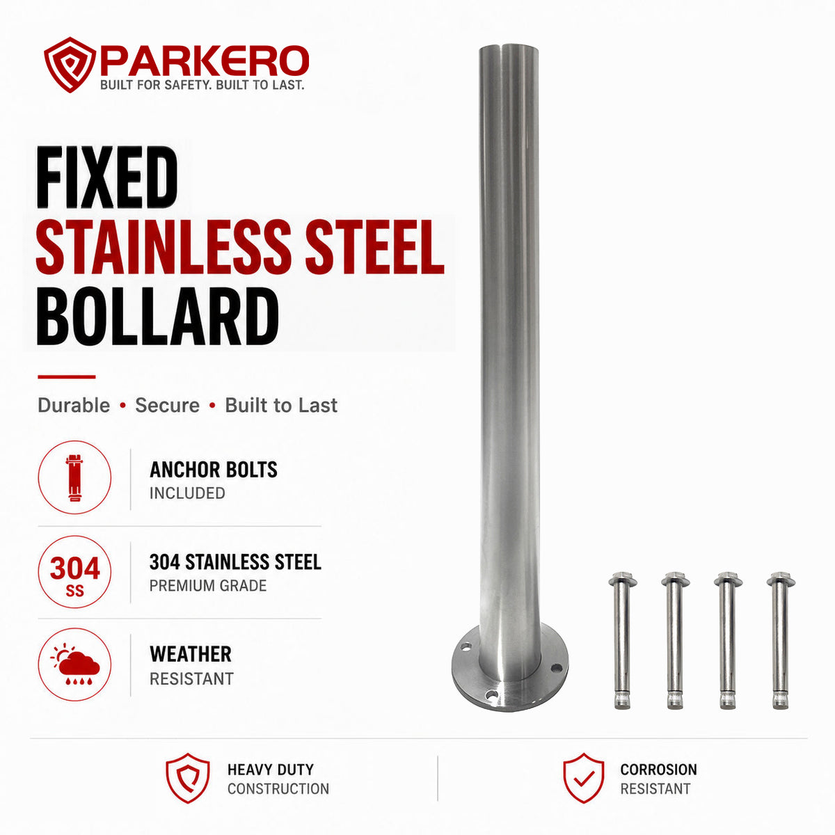 Stainless Surface Mounted Bollard, 90 x 9cm
