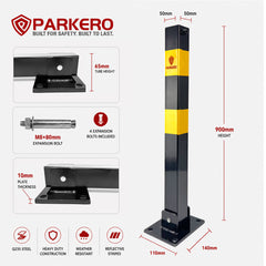 Square Heavy-Duty Fold Down Parking Post, 3 Keys