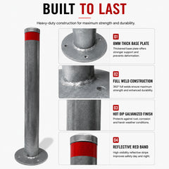 Galvanised Surface Mounted Bollard, 90 x 9cm