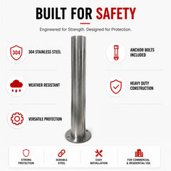 Stainless Surface Mounted Bollard, 90 x 11.4cm