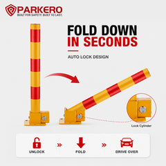 Red Fold Down Parking Bollard, Keyed Different/Alike