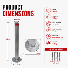 Galvanised Surface Mounted Bollard, 90 x 9cm