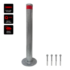 Parkero Surface Mounted Bollard 90x⌀9cm Galvanized Iron Carpark Barrier Heavy-duty